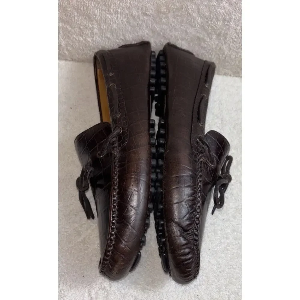 Cole Haan Men 10.5 M Brown Leather Croc Embossed Driving Loafers C07910 Shoes